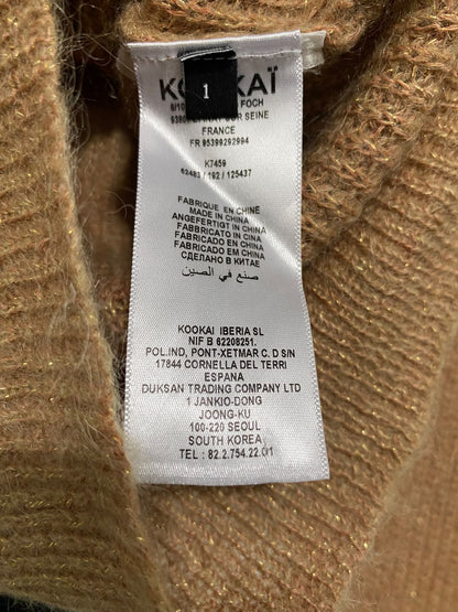 KOOKAI |S| BUST 17| A50| CAMEL POINTELLE V-NECK TECHNICAL UTILITY SWEATER