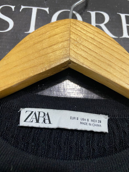 ZARA |S| BUST 13| A50| BLACK ZARA TEXTURED BUTTON-CUFF TECHNICAL UTILITY SWEATER