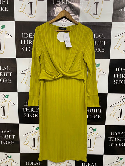 GIRLS ON FILM |L| BUST 19| A50| LIME GREEN TWIST-FRONT RIBBED TECHNICAL UTILITY MIDI DRESS