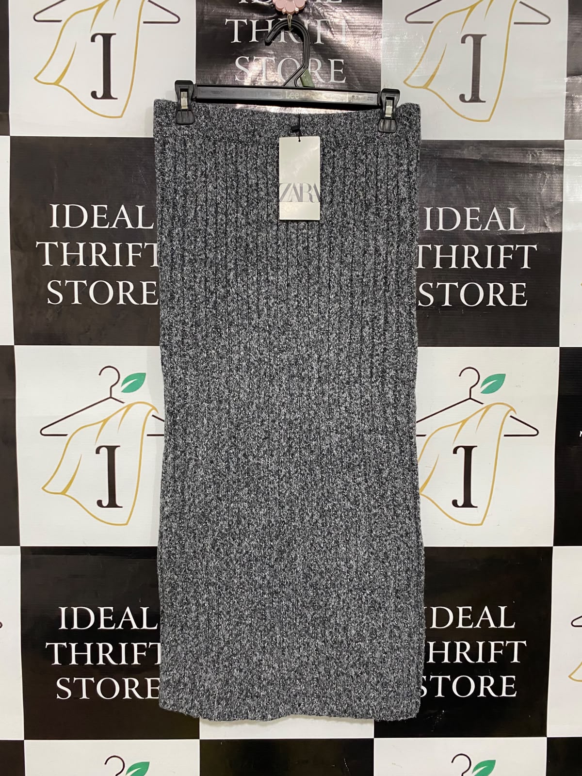 ZARA |M| WAIST 28| A50| CHARCOAL GREY HEATHERED ZARA RIBBED TECHNICAL UTILITY MIDI SKIRT