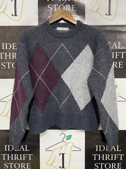 MNG |S| BUST 22| A50| CHARCOAL GREY MANGO ARGYLE-PATTERNED TECHNICAL UTILITY SWEATER
