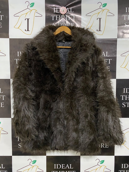 |M| BUST 23| A50| DARK BROWN SHAGGY FAUX FUR TECHNICAL UTILITY COAT