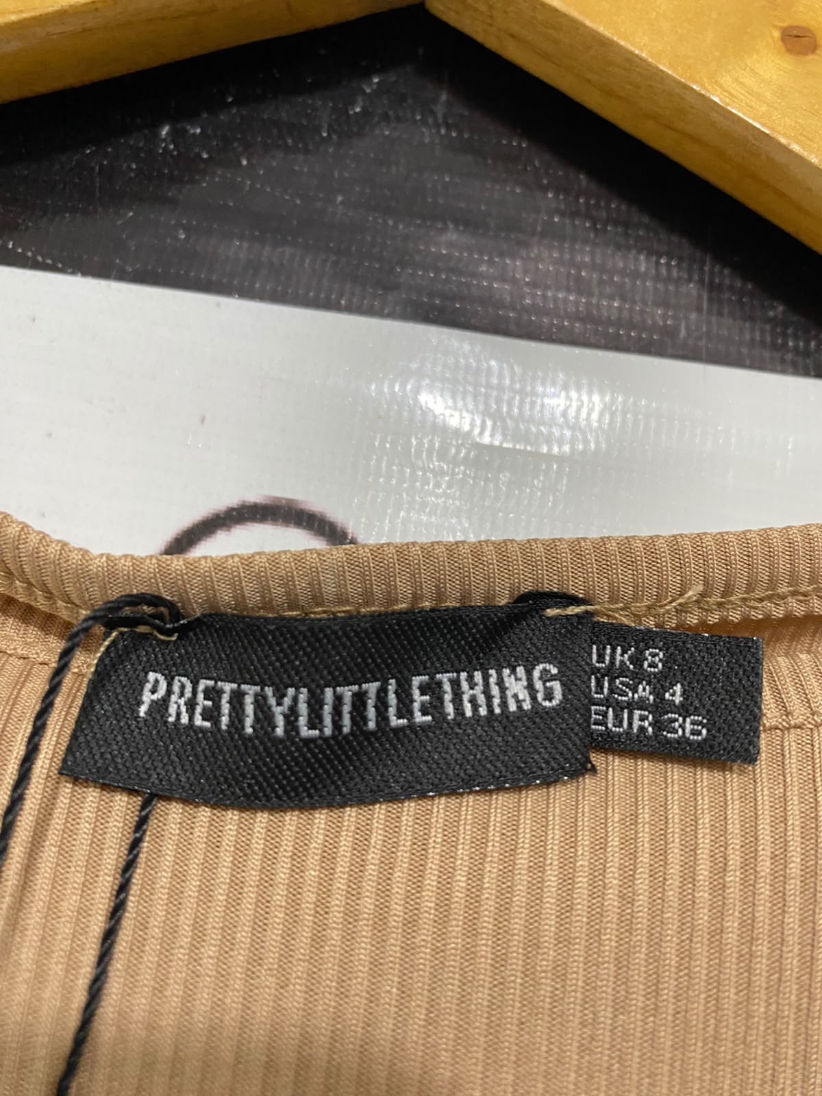 PRETTYLITTLE THING |S| BUST 14| A50| CAMEL RIBBED SLEEVELESS BODYCON TECHNICAL UTILITY MIDI DRESS