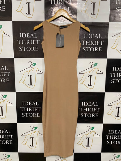 PRETTYLITTLE THING |S| BUST 14| A50| CAMEL RIBBED SLEEVELESS BODYCON TECHNICAL UTILITY MIDI DRESS