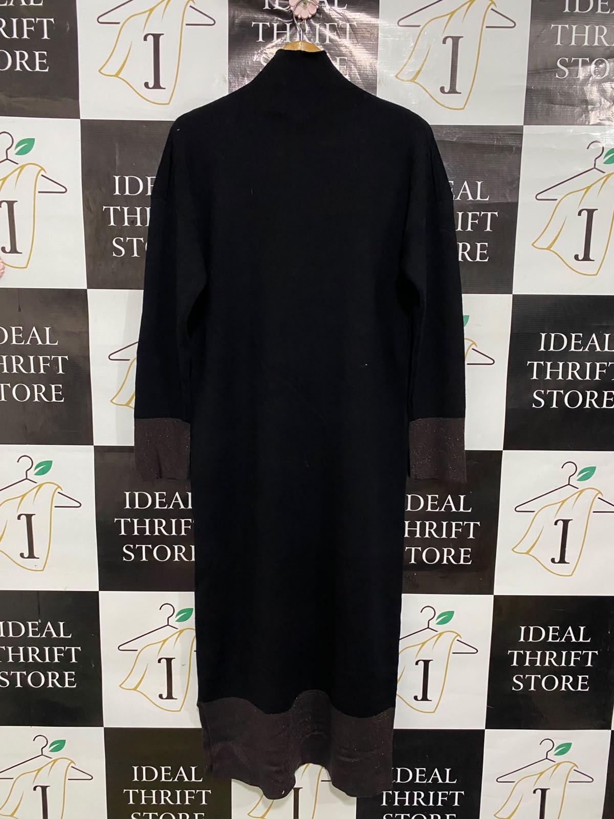 JAEGER |S| BUST 20| A50| BLACK AND BROWN COLORBLOCK TURTLENECK TECHNICAL UTILITY MAXI DRESS