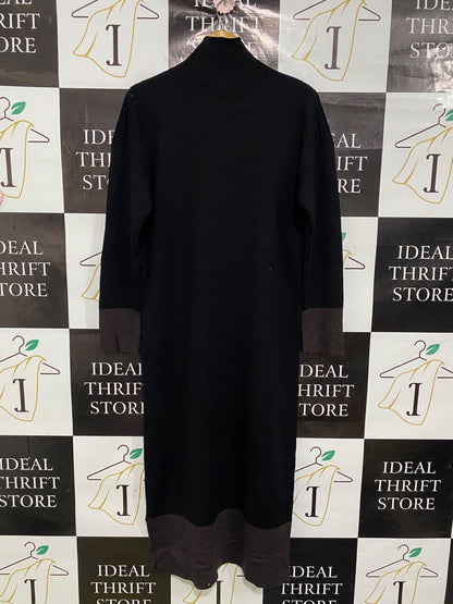 JAEGER |S| BUST 20| A50| BLACK AND BROWN COLORBLOCK TURTLENECK TECHNICAL UTILITY MAXI DRESS