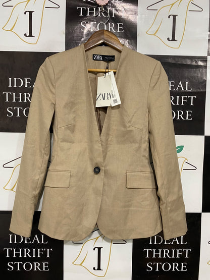 ZARA |M| BUST 17| A50| CAMEL ZARA COLLARLESS SINGLE-BUTTON TECHNICAL UTILITY BLAZER