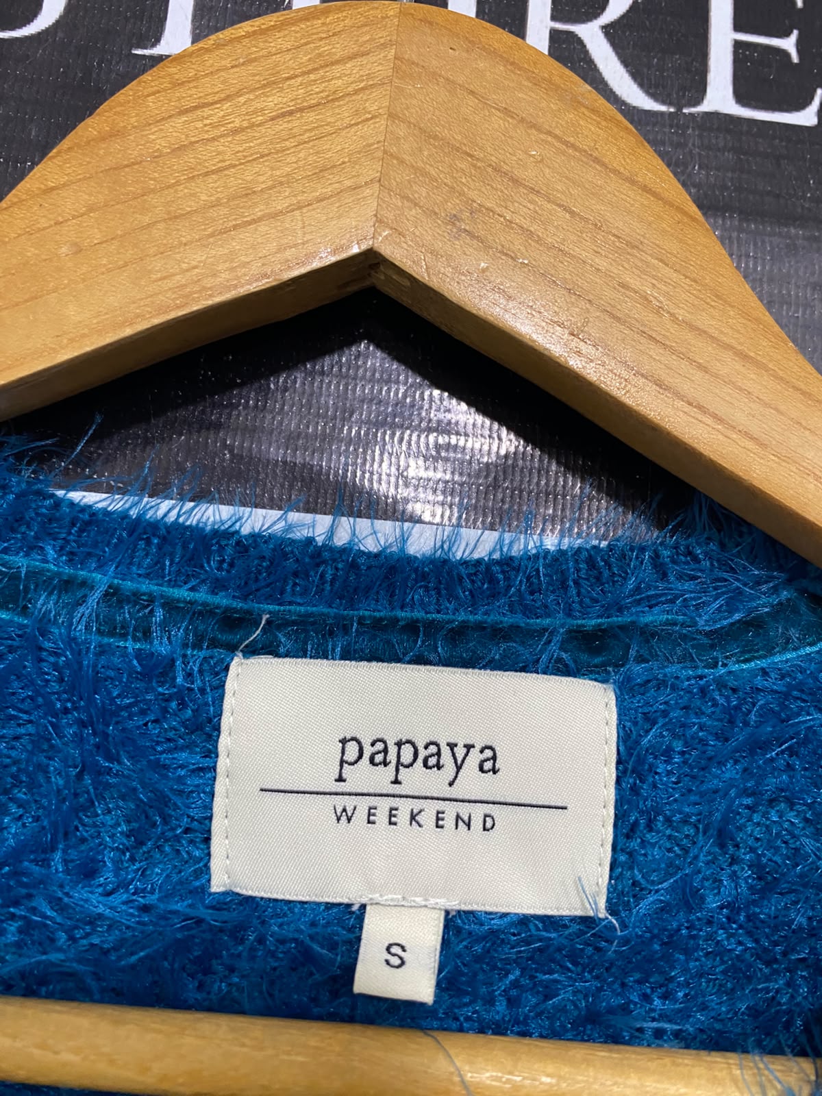PAPAYA |S| BUST 18| A50| BLUE FLUFFY EMBELLISHED PAPAYA CREWNECK TECHNICAL UTILITY SWEATER