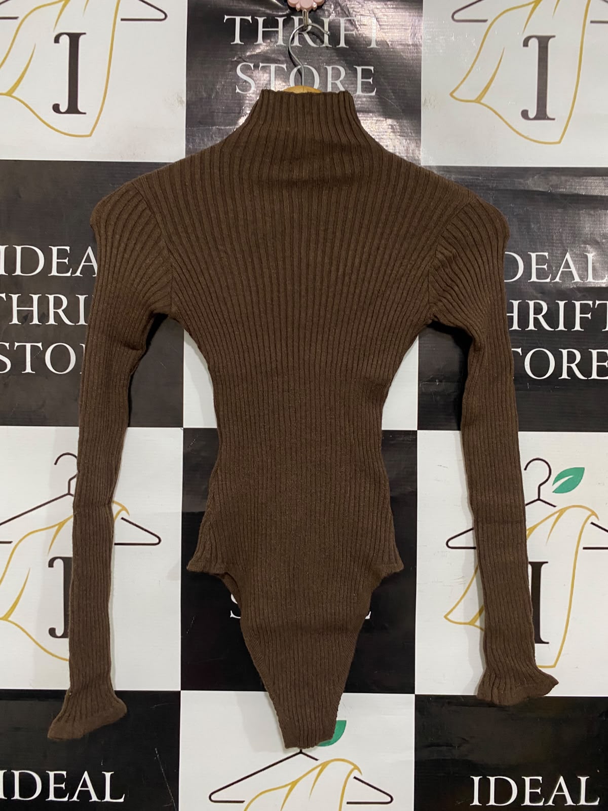 I SAW IT FIRST |XS| BUST 11| A50| DARK BROWN RIBBED HALF-ZIP TECHNICAL UTILITY BODYSUIT