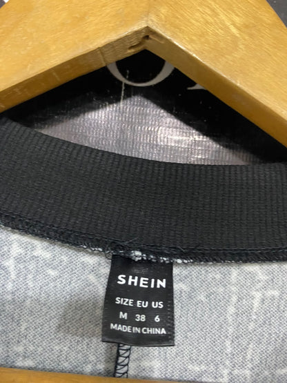 SHEIN |M| BUST 17| A50| BLACK AND WHITE TWEED-STYLE GOLD-BUTTON TECHNICAL UTILITY MIDI DRESS