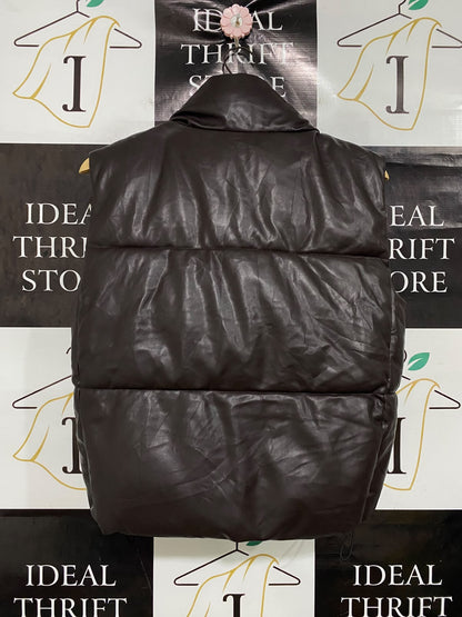 ZARA |XS| BUST 20| A50| DARK BROWN FAUX LEATHER PUFFER VEST WITH STAND COLLAR