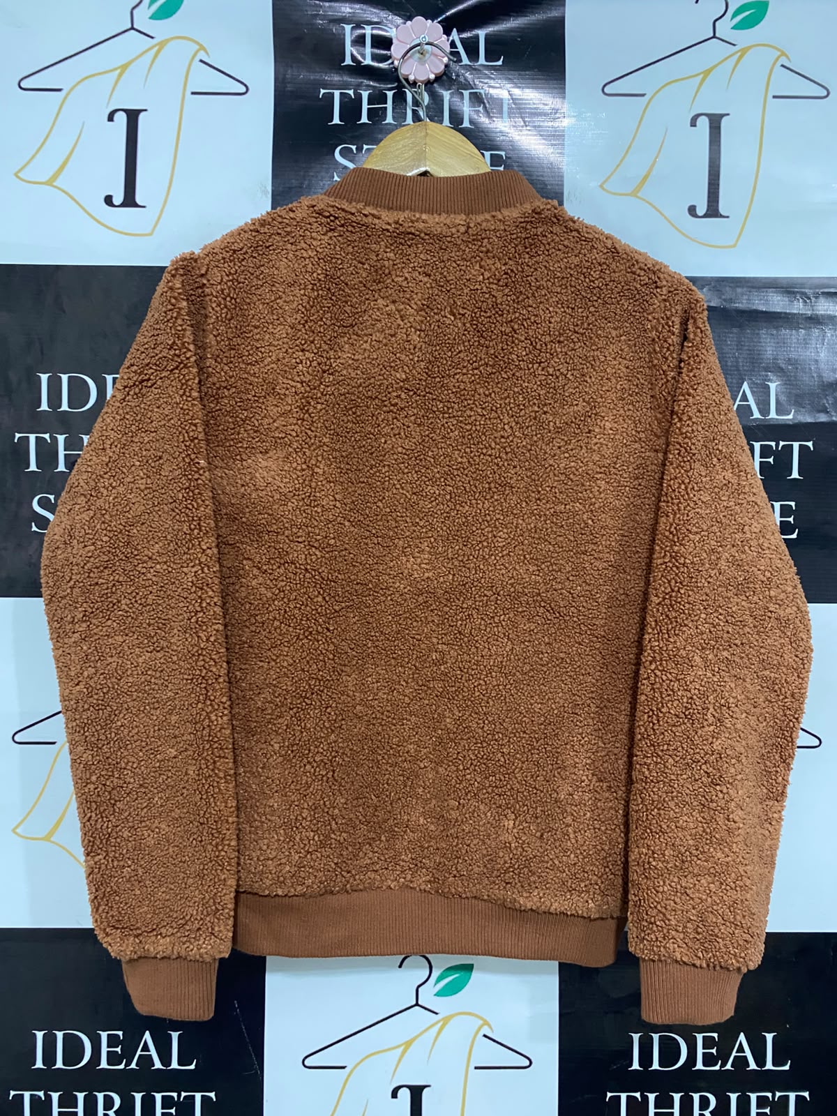 FOREVER |M| BUST 20| A50| CAMEL SHERPA FLEECE FOREVER 21 ZIP-UP BOMBER JACKET