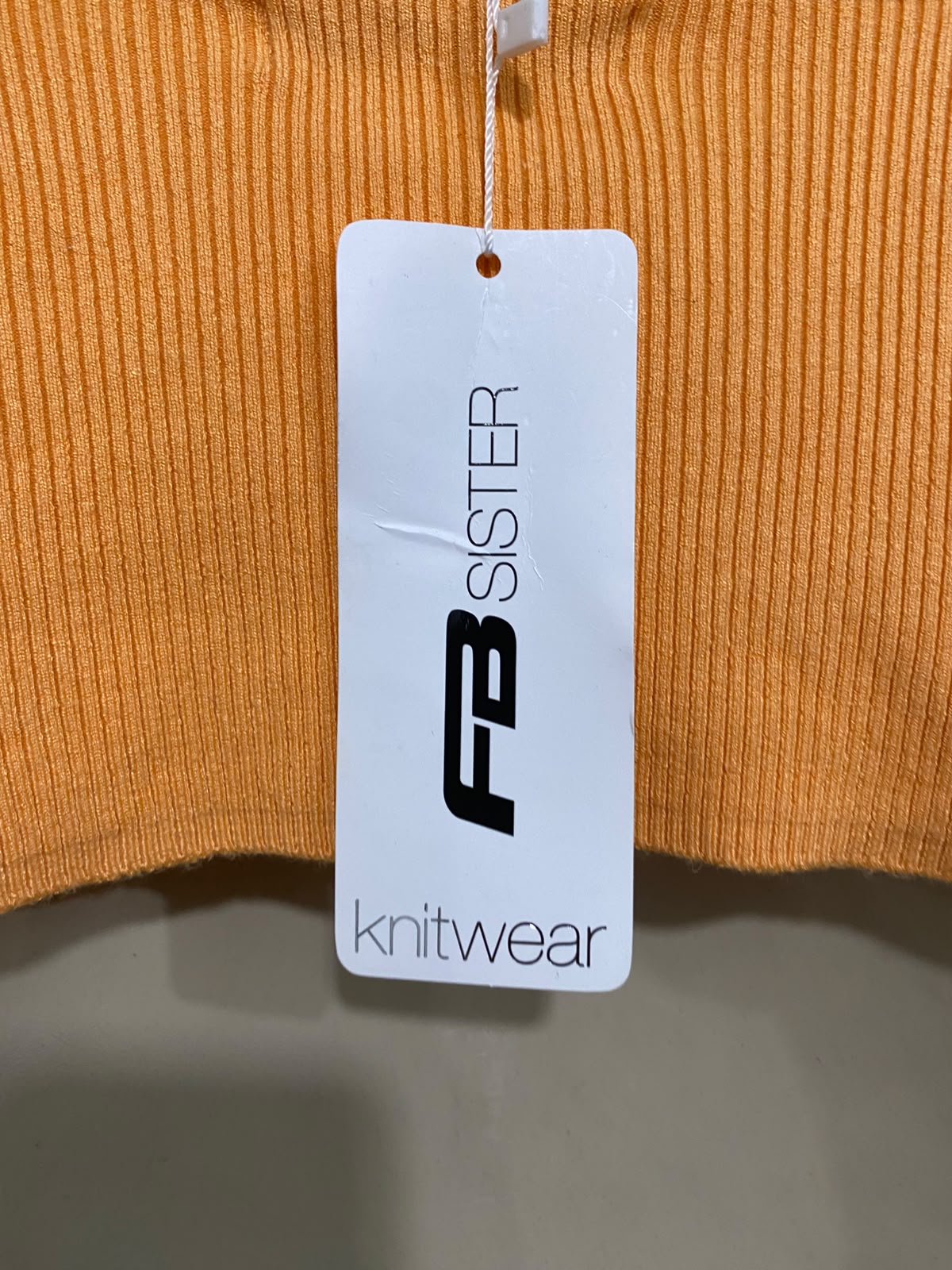 FB SISTER KNIT WEAR |S| BUST 15| A50| ORANGE RIBBED CROP TOP WITH PEARL BEADED STRAPS