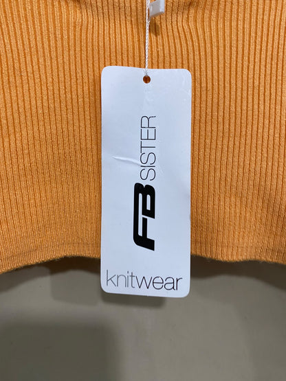 FB SISTER KNIT WEAR |S| BUST 15| A50| ORANGE RIBBED CROP TOP WITH PEARL BEADED STRAPS