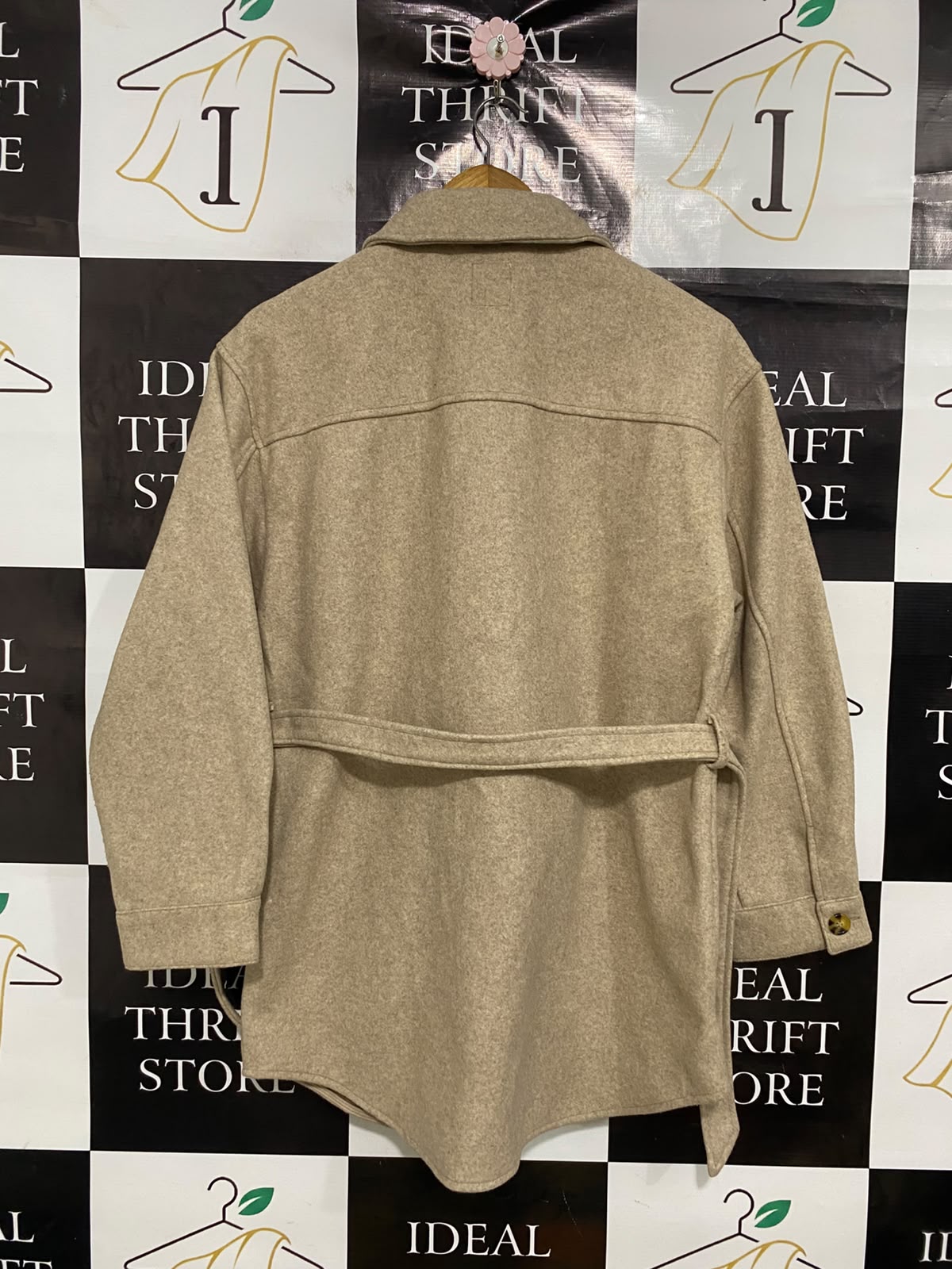 ONLY |L| BUST 21| A50| BEIGE BELTED ONLY SHACKET WITH DUAL CHEST POCKETS