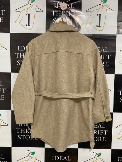 ONLY |L| BUST 21| A50| BEIGE BELTED ONLY SHACKET WITH DUAL CHEST POCKETS