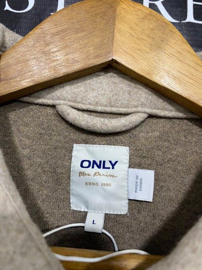 ONLY |L| BUST 21| A50| BEIGE BELTED ONLY SHACKET WITH DUAL CHEST POCKETS