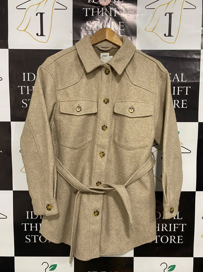 ONLY |L| BUST 21| A50| BEIGE BELTED ONLY SHACKET WITH DUAL CHEST POCKETS