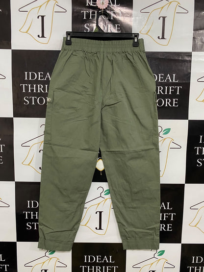 RIVER ISLAND |S| WAIST 26| A50| OLIVE GREEN TIE-WAIST UTILITY CARGO PANTS WITH MULTI-POCKETS