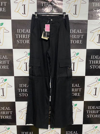 PRETTYLITTLE THING |M| WAIST 28| A50| BLACK WIDE-LEG CARGO PANTS WITH FLAP POCKETS