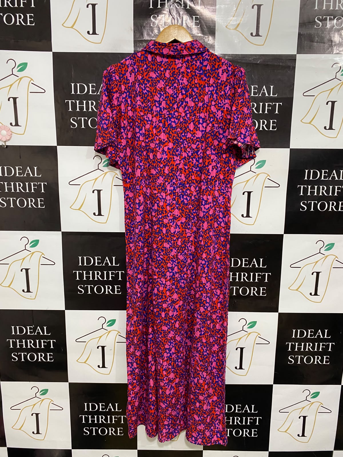 NEXT |L| BUST 20| A50| PINK AND PURPLE ABSTRACT FLORAL TECHNICAL UTILITY SHIRT DRESS