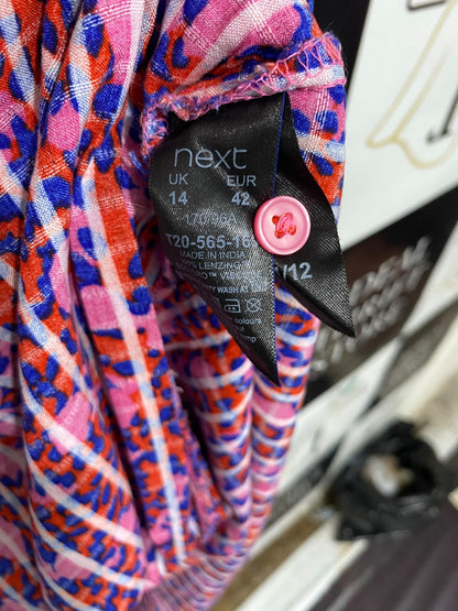 NEXT |L| BUST 20| A50| PINK AND PURPLE ABSTRACT FLORAL TECHNICAL UTILITY SHIRT DRESS
