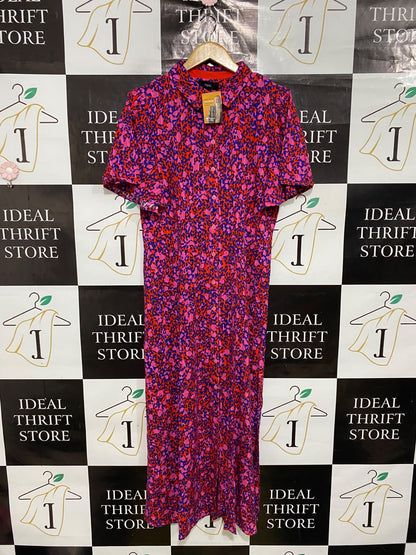 NEXT |L| BUST 20| A50| PINK AND PURPLE ABSTRACT FLORAL TECHNICAL UTILITY SHIRT DRESS
