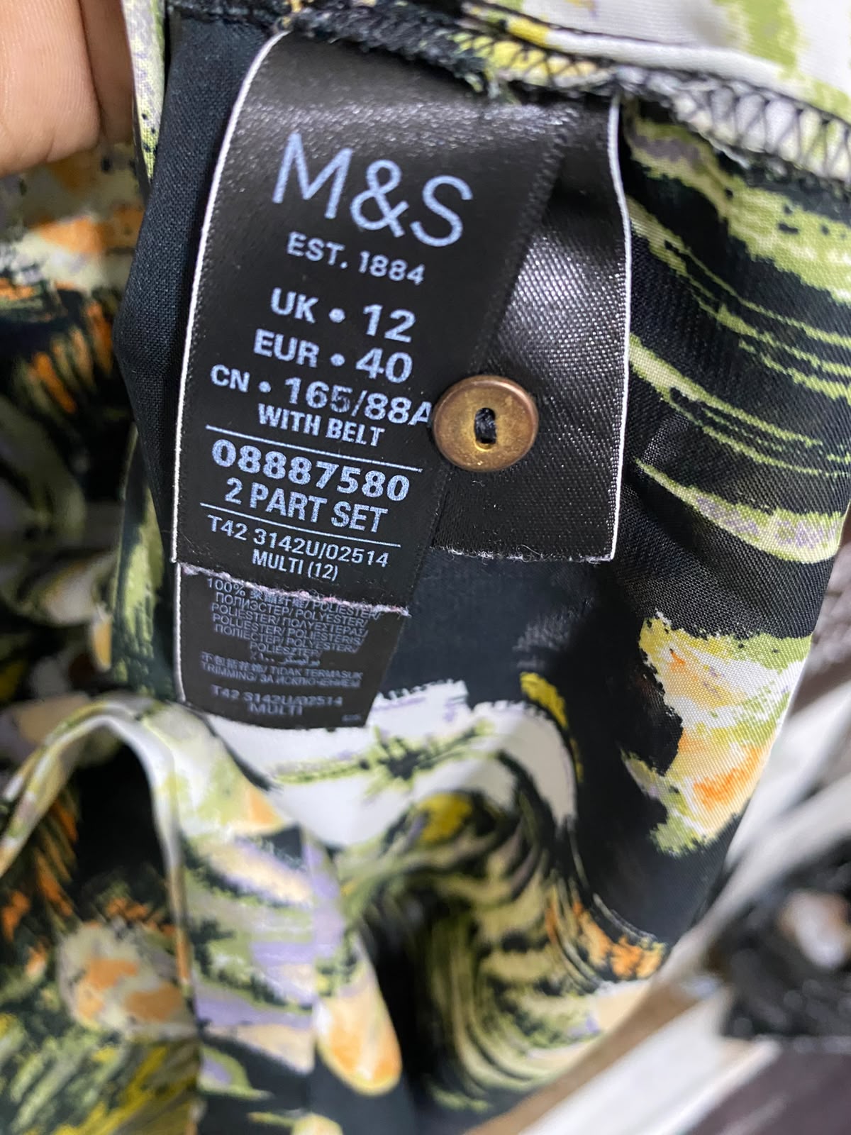 M&S |M| BUST 18| A50| BLACK AND GREEN TROPICAL FLORAL TECHNICAL UTILITY SHIRT DRESS