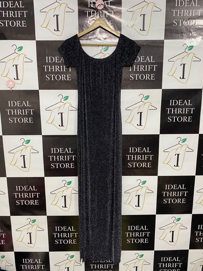 BOOHOO |S| BUST 14| A50| BLACK GLITTER SCOOP-NECK TECHNICAL UTILITY BODYCON MAXI DRESS