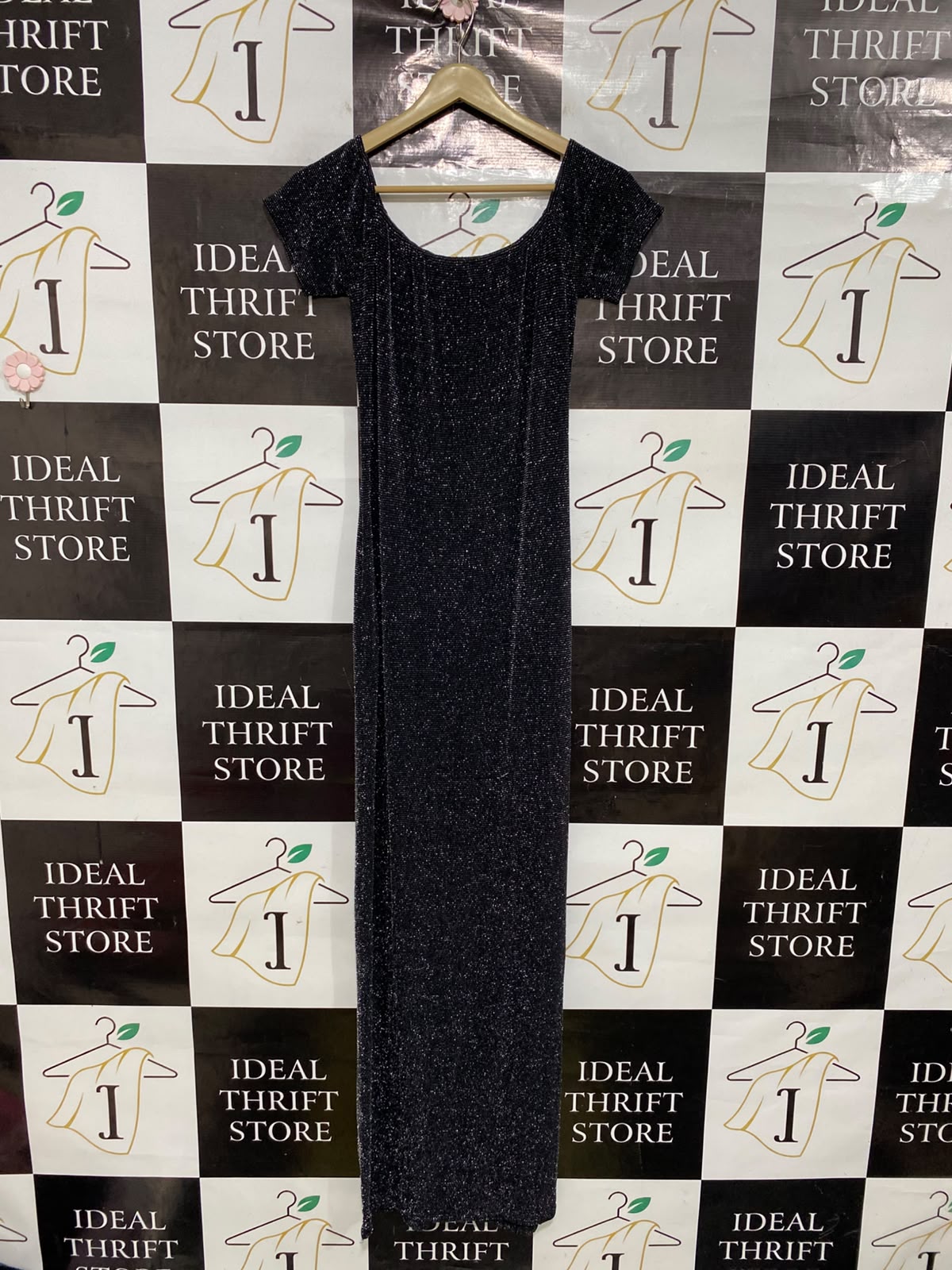 BOOHOO |S| BUST 14| A50| BLACK GLITTER SCOOP-NECK TECHNICAL UTILITY BODYCON MAXI DRESS