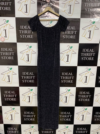 BOOHOO |S| BUST 14| A50| BLACK GLITTER SCOOP-NECK TECHNICAL UTILITY BODYCON MAXI DRESS
