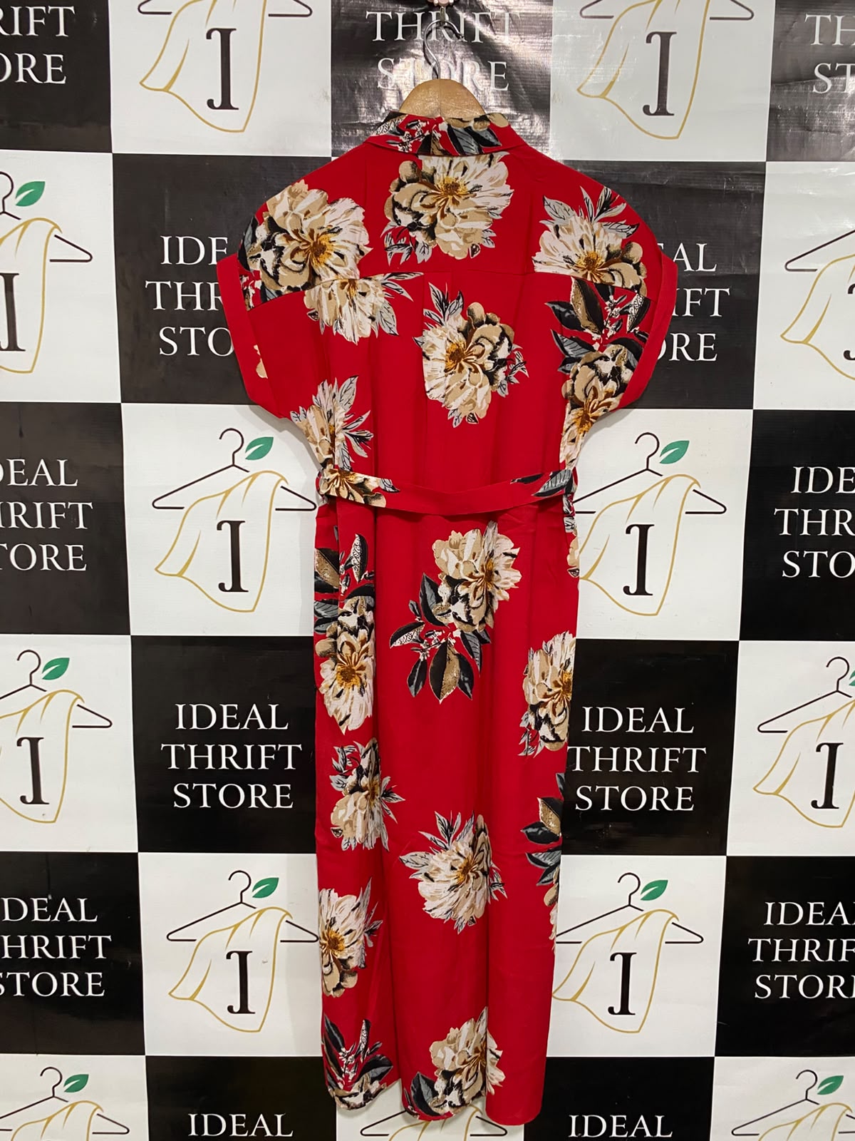 CAME ROSE |M| BUST 19| A50| RED FLORAL PRINT CAMCO ROSE TECHNICAL UTILITY SHIRT DRESS