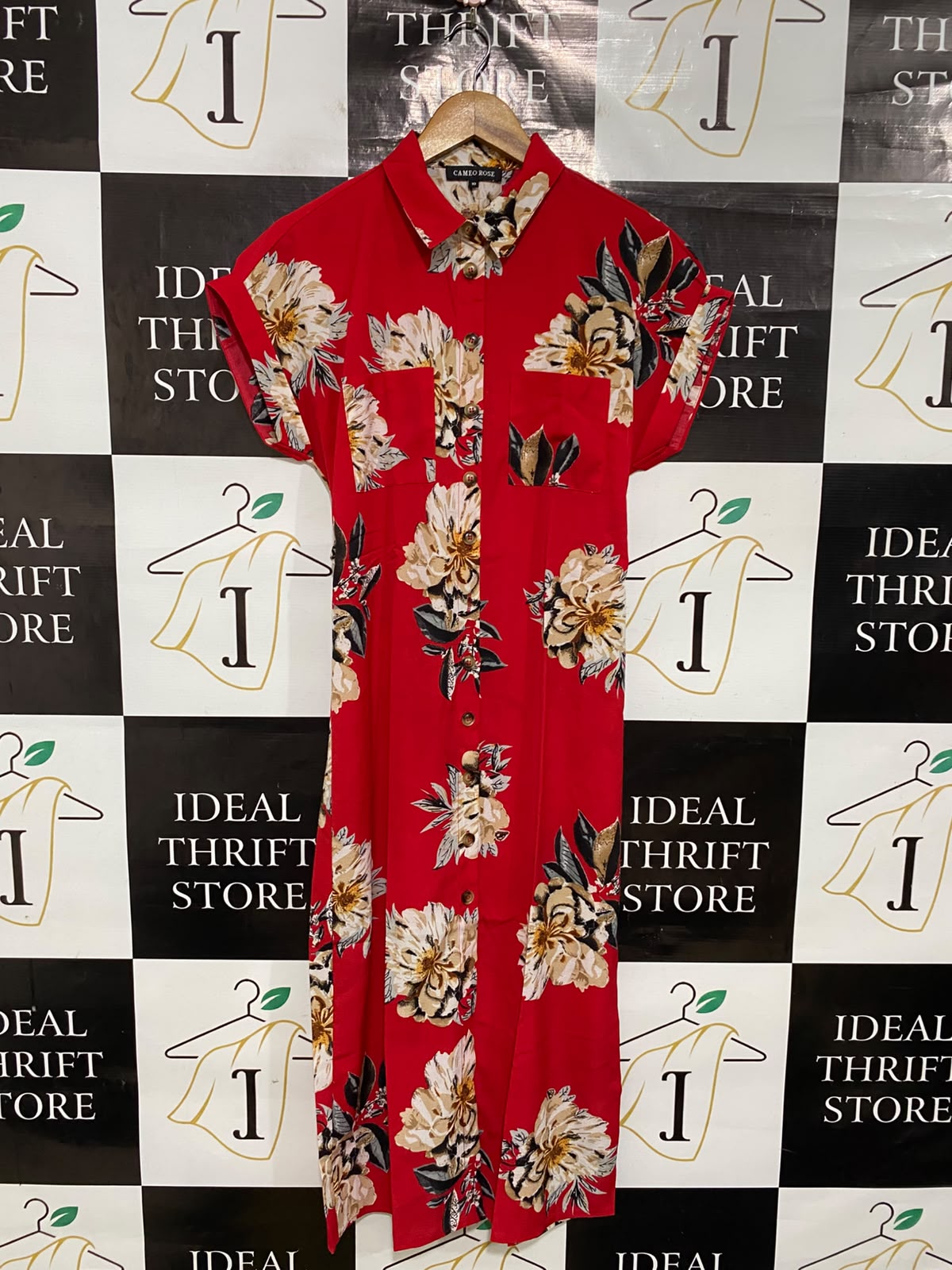 CAME ROSE |M| BUST 19| A50| RED FLORAL PRINT CAMCO ROSE TECHNICAL UTILITY SHIRT DRESS