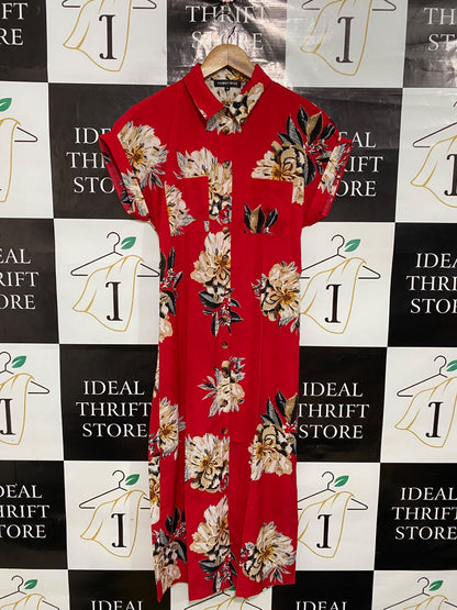 CAME ROSE |M| BUST 19| A50| RED FLORAL PRINT CAMCO ROSE TECHNICAL UTILITY SHIRT DRESS
