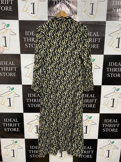 PRIMARK CARES |S| BUST 20| A50| BLACK AND CREAM ABSTRACT ANIMAL PRINT TECHNICAL UTILITY SHIRT DRESS