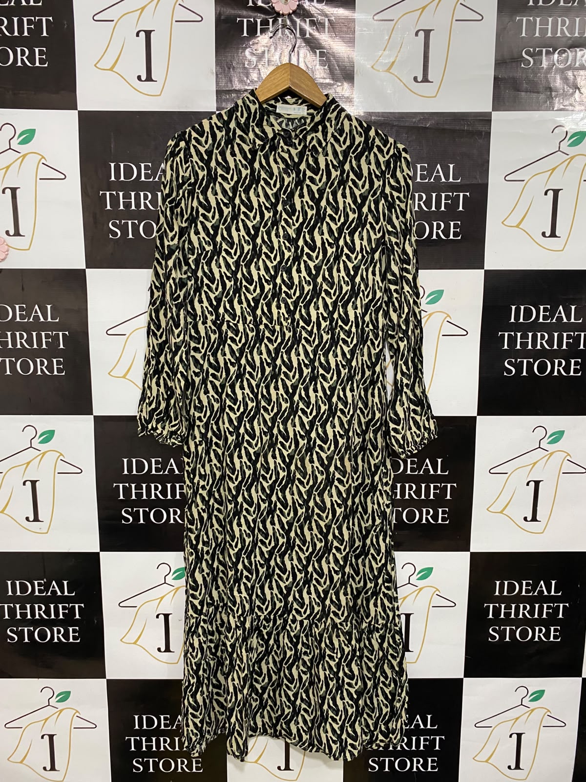 PRIMARK CARES |S| BUST 20| A50| BLACK AND CREAM ABSTRACT ANIMAL PRINT TECHNICAL UTILITY SHIRT DRESS