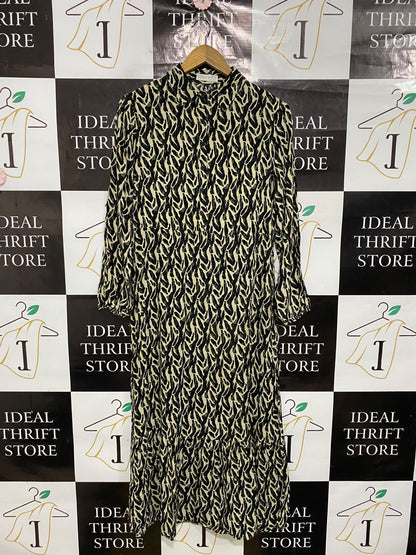 PRIMARK CARES |S| BUST 20| A50| BLACK AND CREAM ABSTRACT ANIMAL PRINT TECHNICAL UTILITY SHIRT DRESS