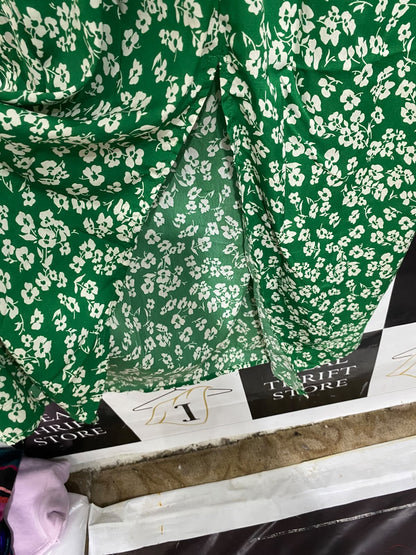 ELLA |XL| BUST 20| A50| GREEN AND WHITE FLORAL PRINT V-NECK TECHNICAL UTILITY MIDI DRESS