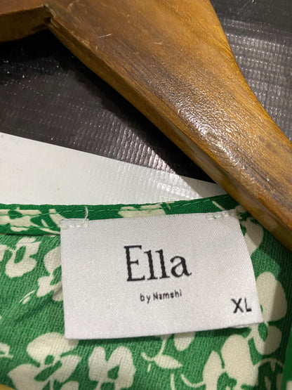 ELLA |XL| BUST 20| A50| GREEN AND WHITE FLORAL PRINT V-NECK TECHNICAL UTILITY MIDI DRESS
