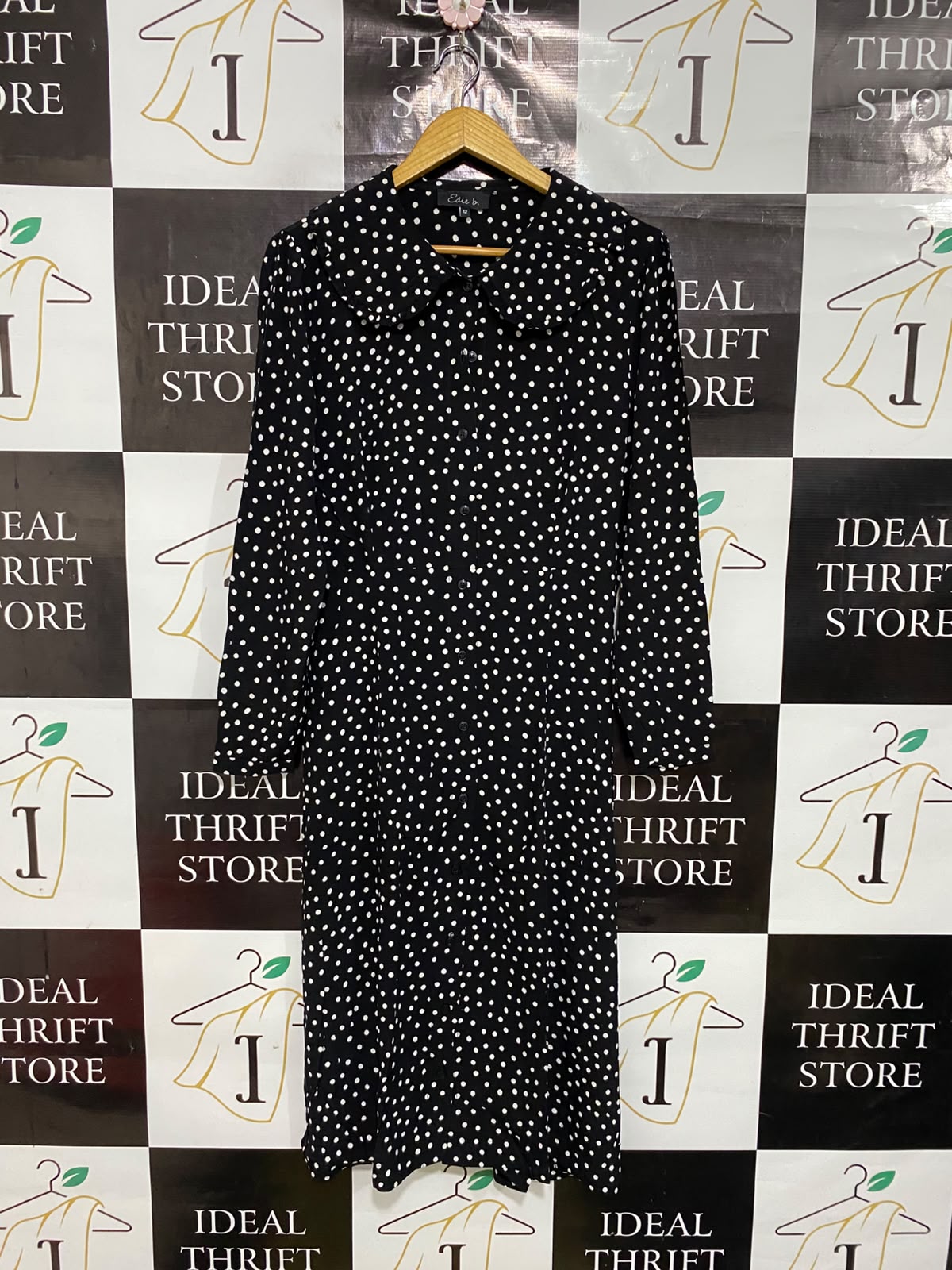 EDIE B |M| BUST 19| A50| BLACK AND WHITE POLKA DOT PETER PAN COLLAR TECHNICAL UTILITY SHIRT DRESS