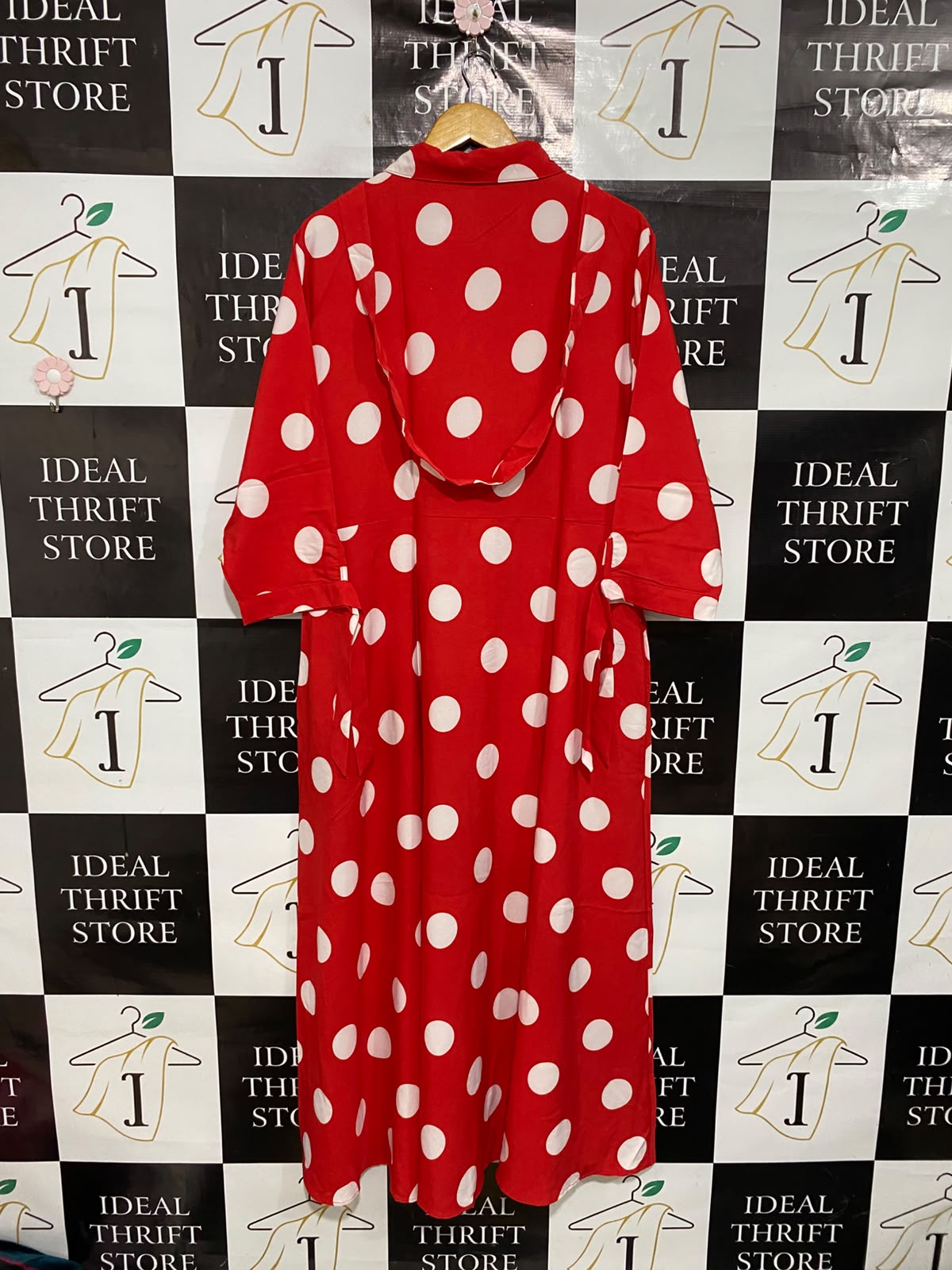 |XL| BUST 23| A50| RED AND WHITE LARGE POLKA DOT TECHNICAL UTILITY SHIRT DRESS