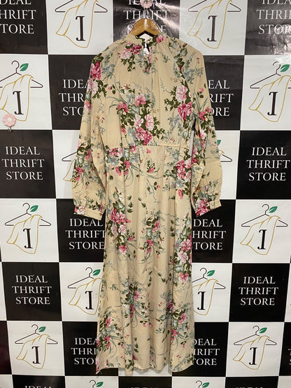 SHEIN |L| BUST 18| A50| CREAM AND PINK FLORAL MOCK-NECK TECHNICAL UTILITY MAXI DRESS