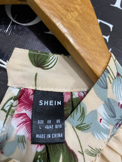 SHEIN |L| BUST 18| A50| CREAM AND PINK FLORAL MOCK-NECK TECHNICAL UTILITY MAXI DRESS