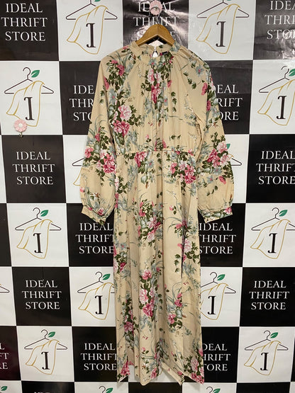 SHEIN |L| BUST 18| A50| CREAM AND PINK FLORAL MOCK-NECK TECHNICAL UTILITY MAXI DRESS