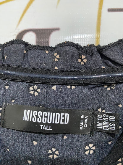 MISS GUIDED |M| BUST 18| A50| BLACK AND WHITE DITSY FLORAL SQUARE-NECK TECHNICAL UTILITY MIDI DRESS