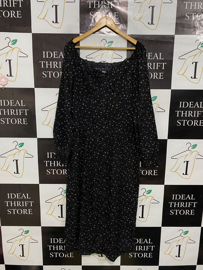 MISS GUIDED |M| BUST 18| A50| BLACK AND WHITE DITSY FLORAL SQUARE-NECK TECHNICAL UTILITY MIDI DRESS