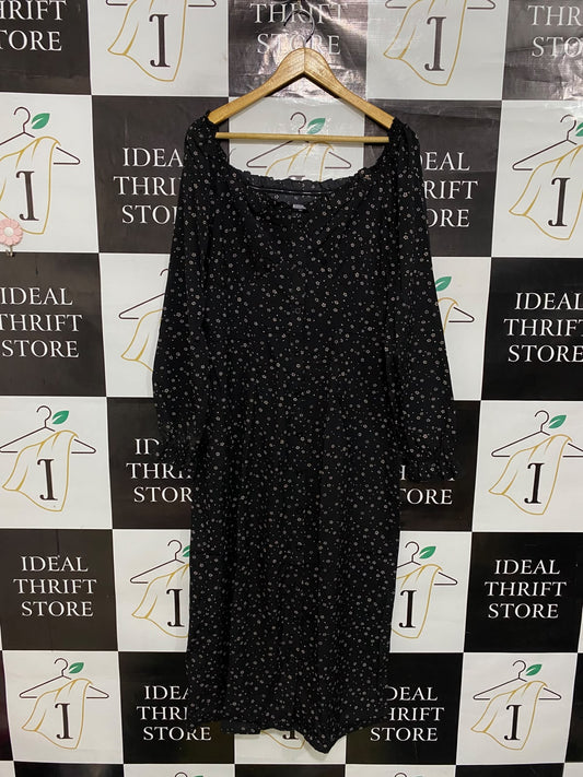 MISS GUIDED |M| BUST 18| A50| BLACK AND WHITE DITSY FLORAL SQUARE-NECK TECHNICAL UTILITY MIDI DRESS