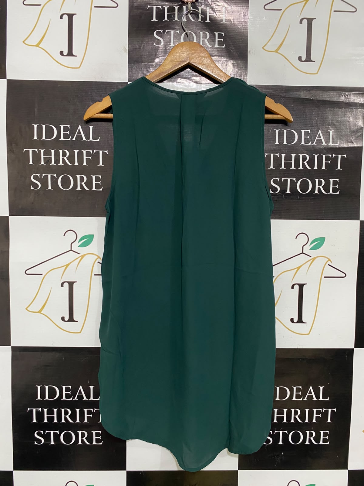 H&M |S| BUST 19| A49| DARK GREEN SLEEVELESS V-NECK TECHNICAL UTILITY TUNIC TOP