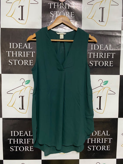 H&M |S| BUST 19| A49| DARK GREEN SLEEVELESS V-NECK TECHNICAL UTILITY TUNIC TOP