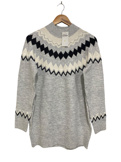 PEPCO WOMAN |S| BUST 19| A51| GREY NORDIC FAIR ISLE MOCK-NECK TECHNICAL UTILITY SWEATER